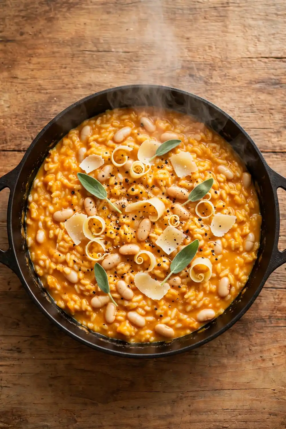 Creamy pumpkin risotto with white beans