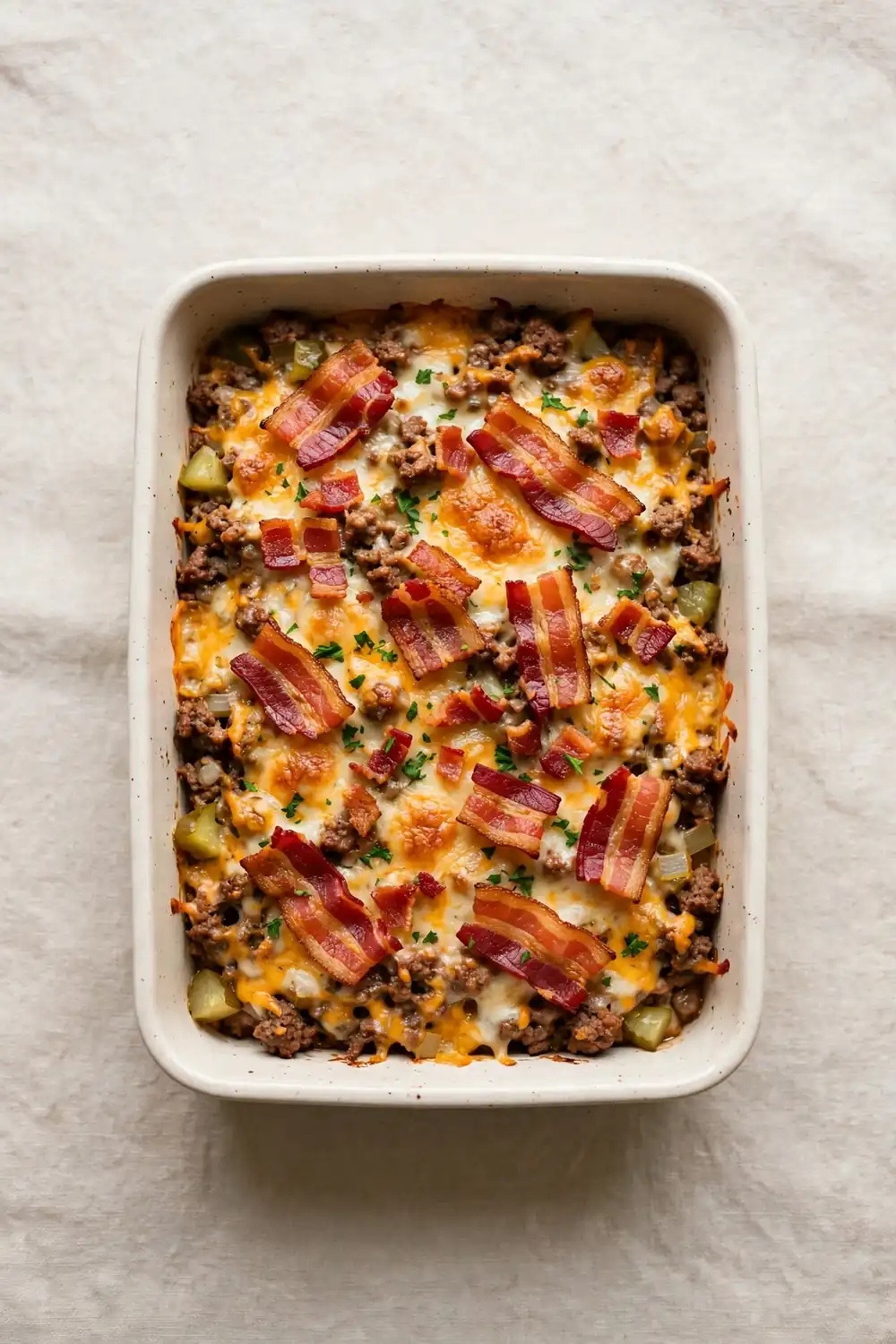 Bacon cheeseburger casserole, one of 20 satisfying low carb dinners