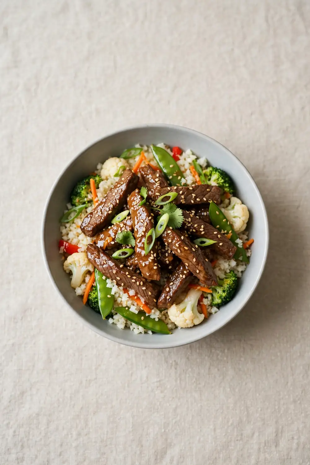Sesame ginger beef bowls, one of 20 satisfying low carb dinners