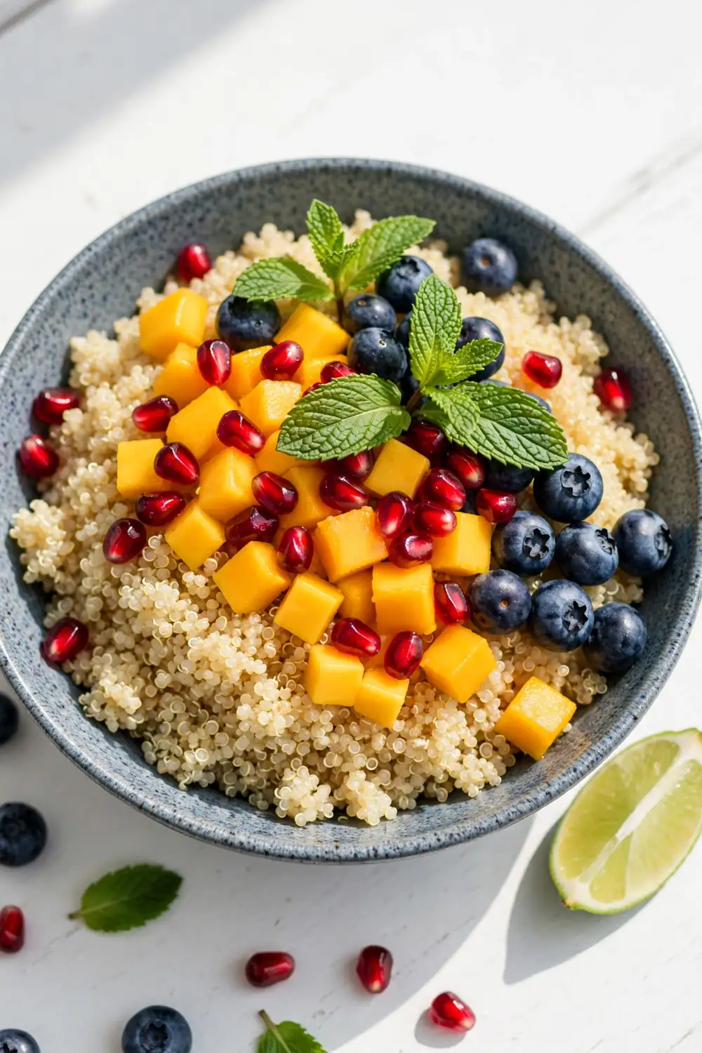 Quinoa bowl with mango and pomegranate