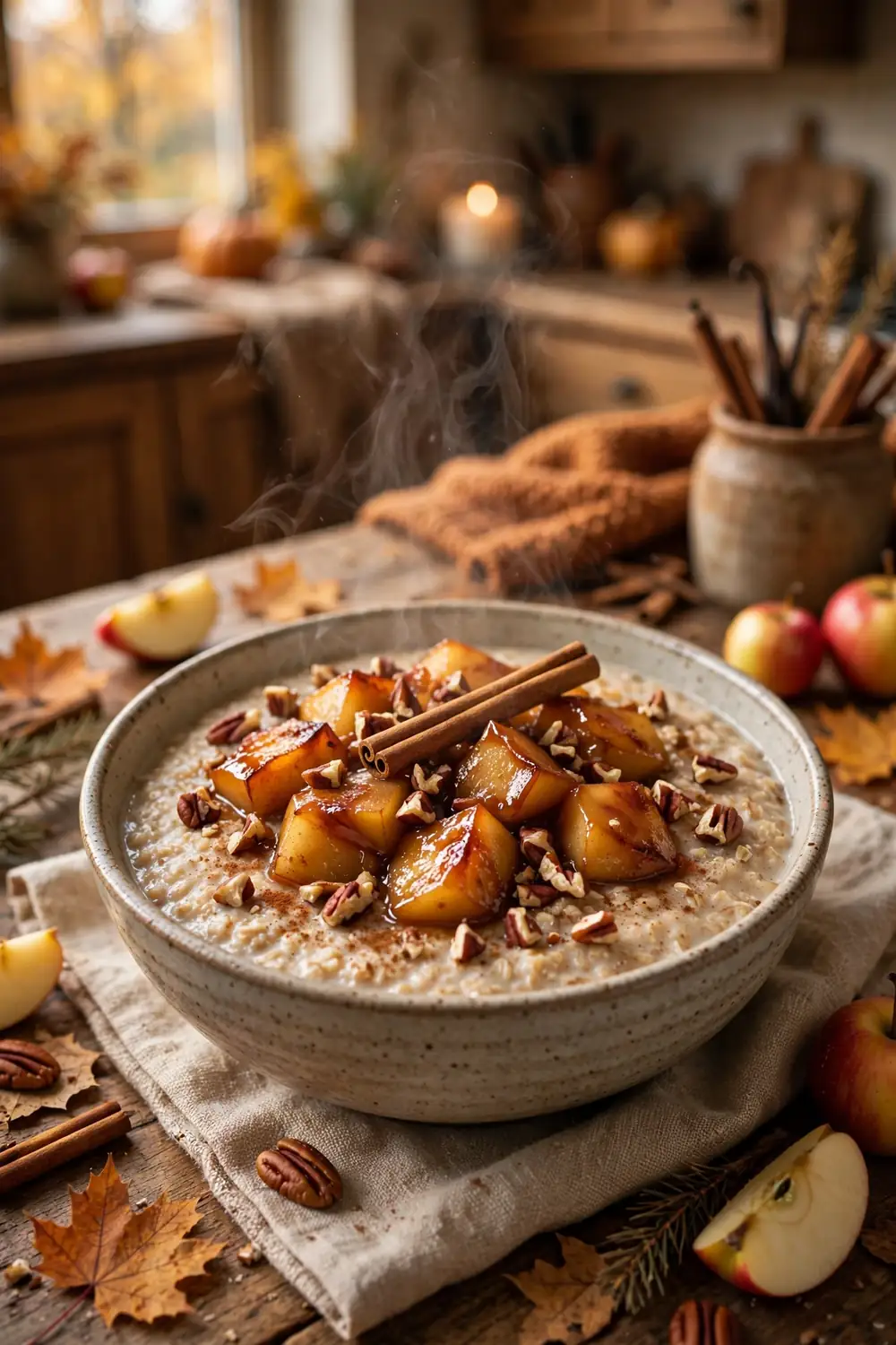 Apple cinnamon oatmeal with pecans