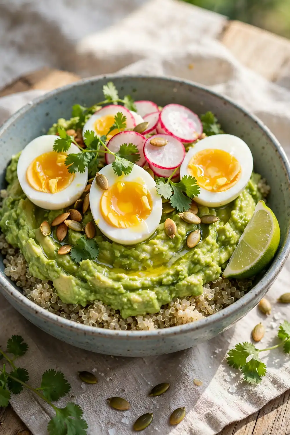Avocado egg quinoa bowl