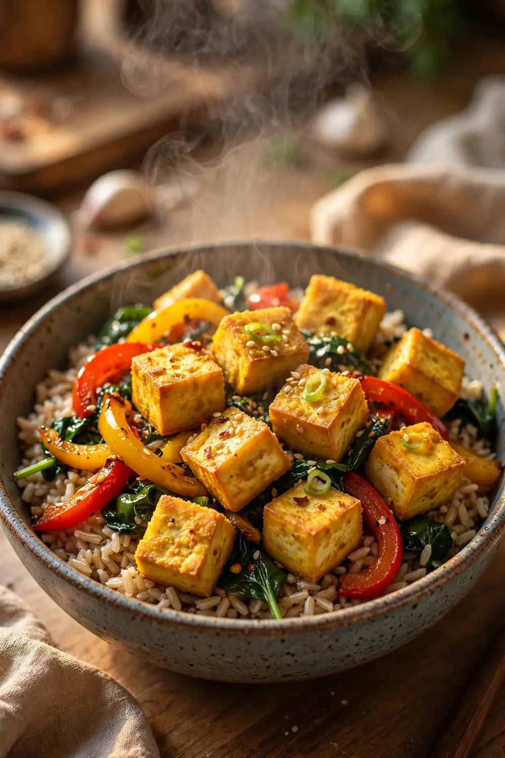Tofu veggie scramble bowl