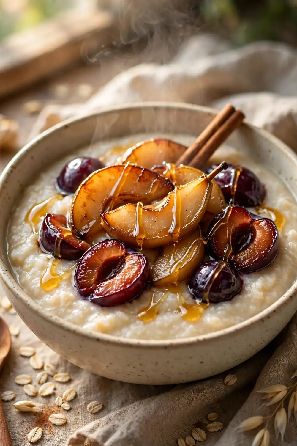 Warm porridge with fruit toppings