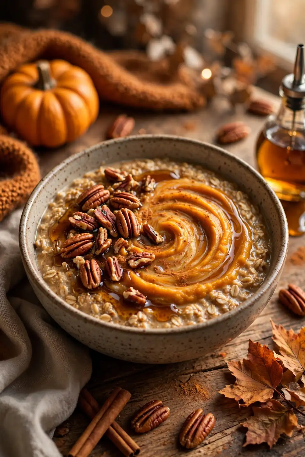 Pumpkin spice oatmeal with pecans