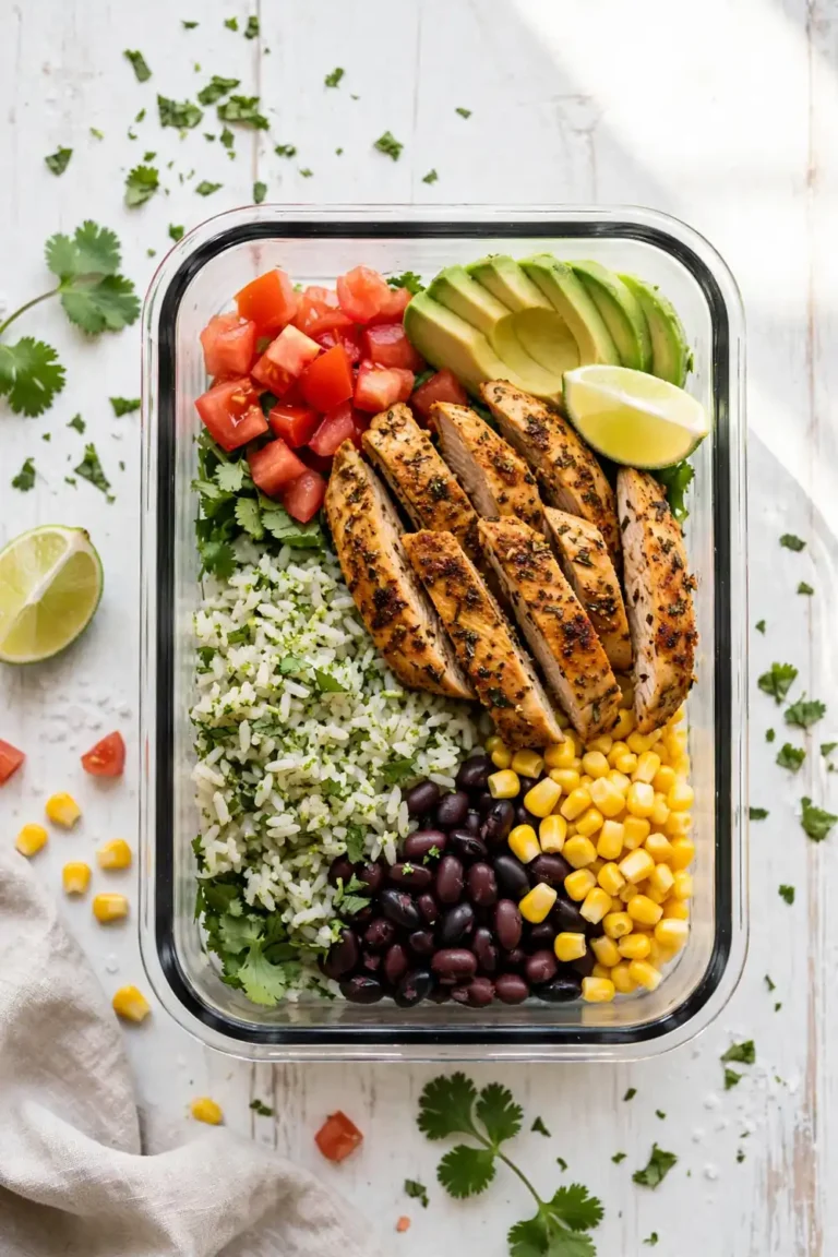 Chicken Burrito Bowls - healthy meal prep lunches