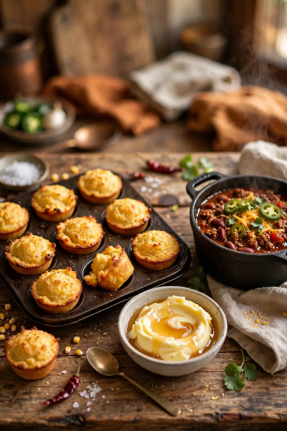 Mini cornmeal muffin bites, poppable soup breads