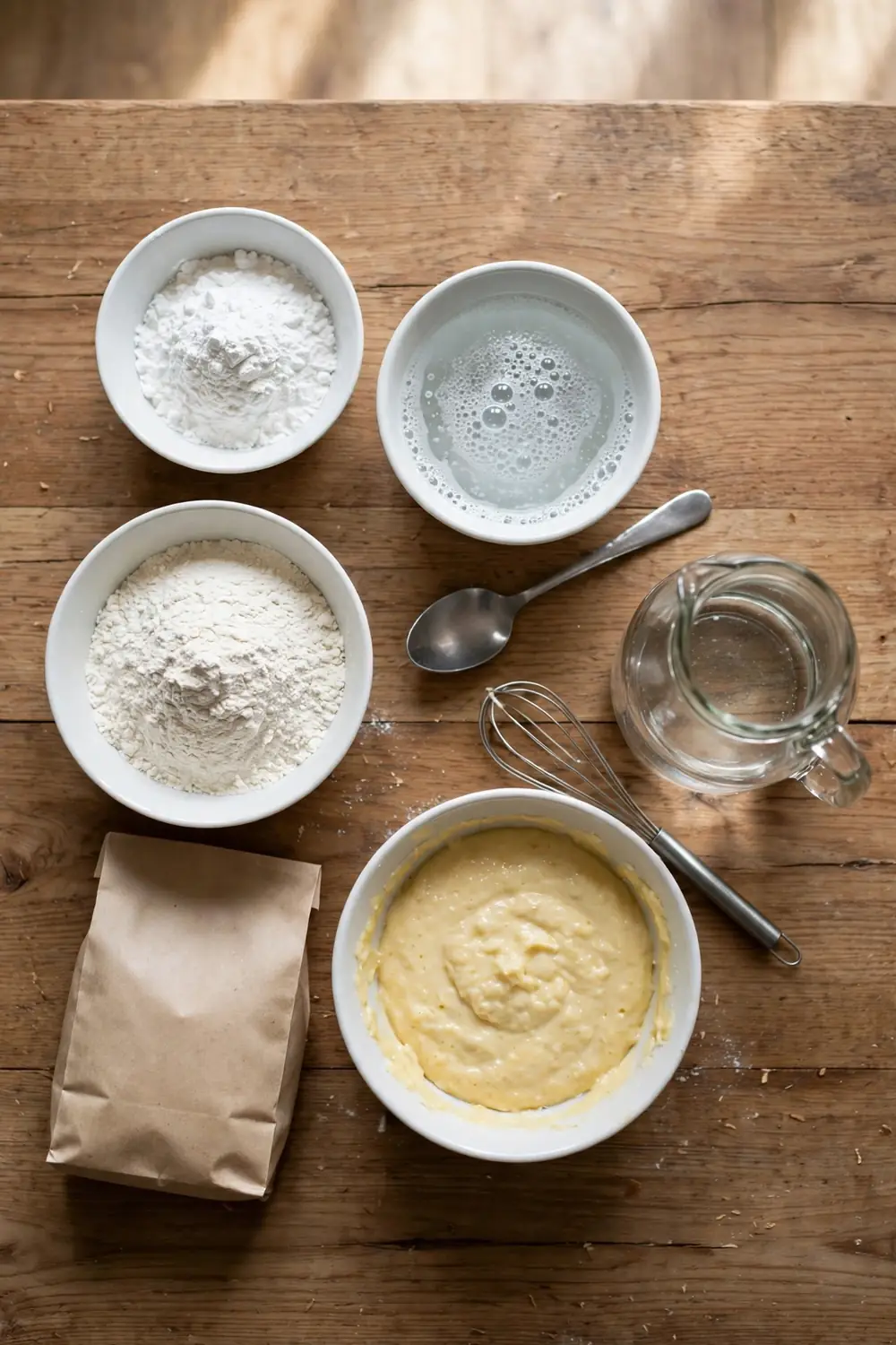 Baking powder tin beside a bowl of hot water
Old baking powder loses its lift, and the pancakes cook flat and tough. Fresh leavening puffs the batter, and the pancakes turn light. Check the date on the tin, and replace stale baking powder. Fresh leavening is a cheap fix with a big payoff.