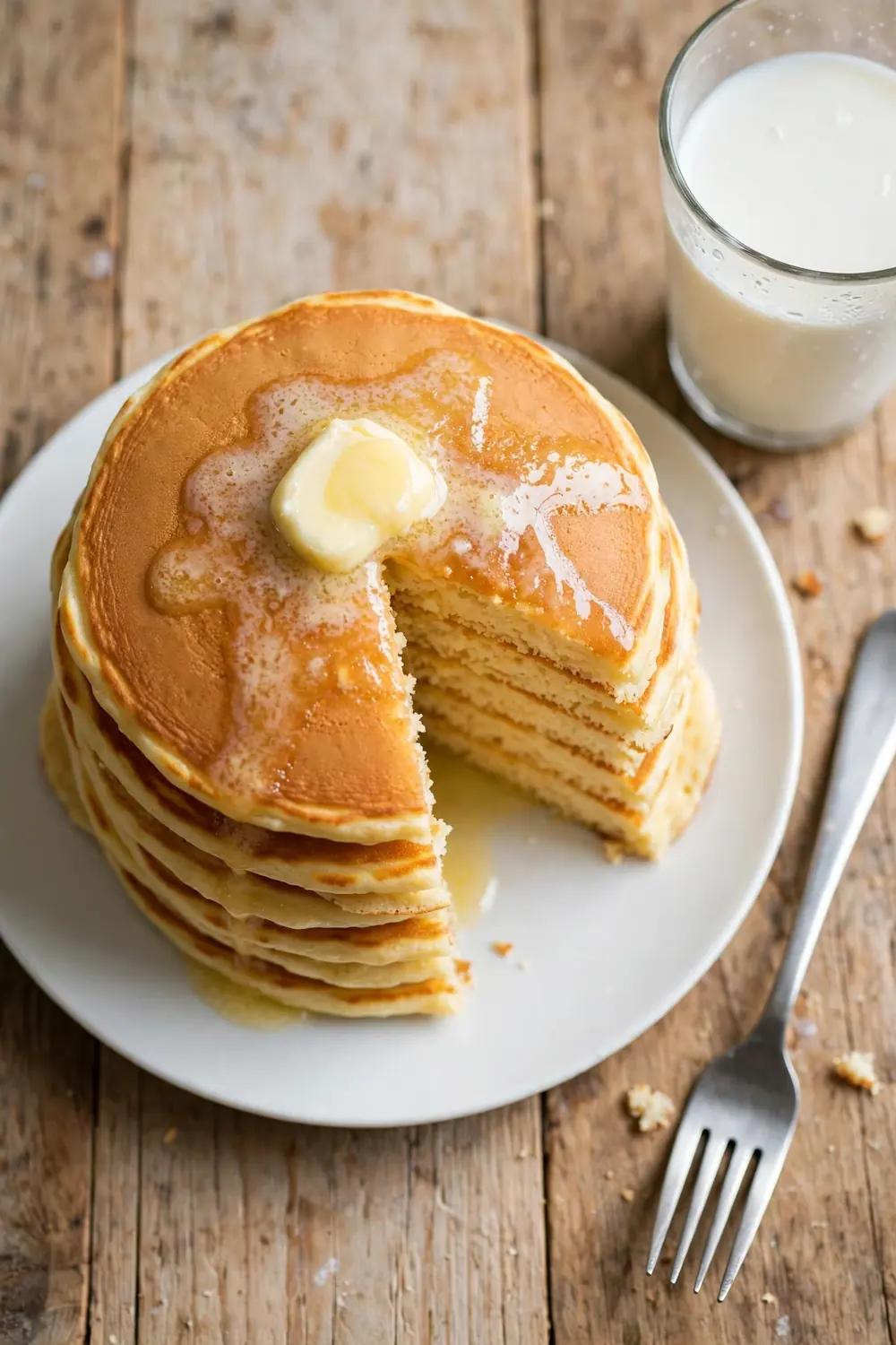 Tall stack of fluffy golden pancakes
Fluffy pancakes show a golden top, and the crumb springs back when pressed. The stack feels light, and the inside stays tender. Fluffy pancakes look inviting, and the flavor stays mild. A good stack rises tall and stays soft. Look for even color and a soft, springy center.