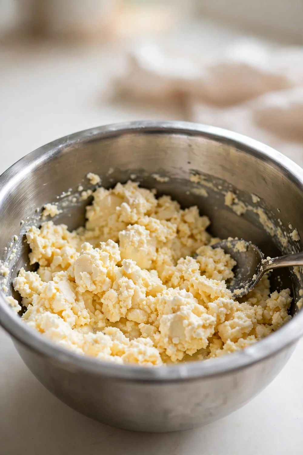 Split curdled frosting in a mixing bowl