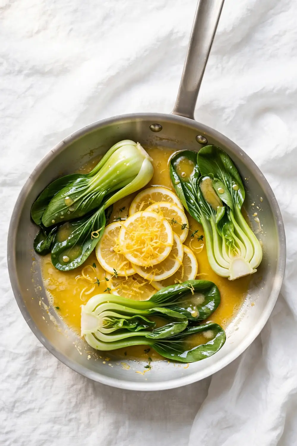 Bok choy with lemon butter in a skillet