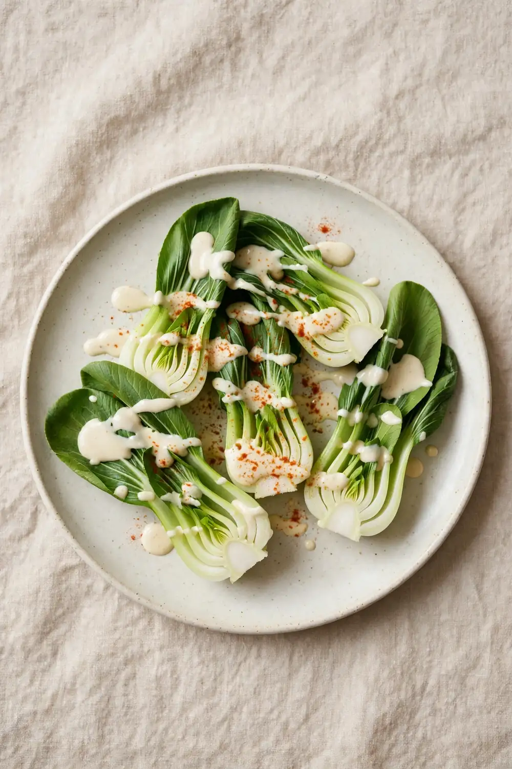 Bok choy with tahini lemon drizzle