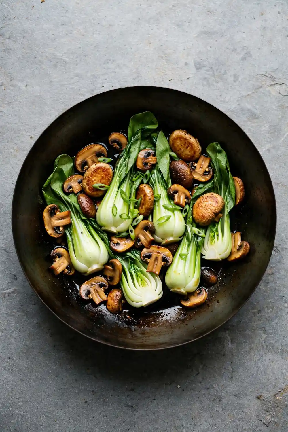 Bok choy with mushrooms and soy sauce