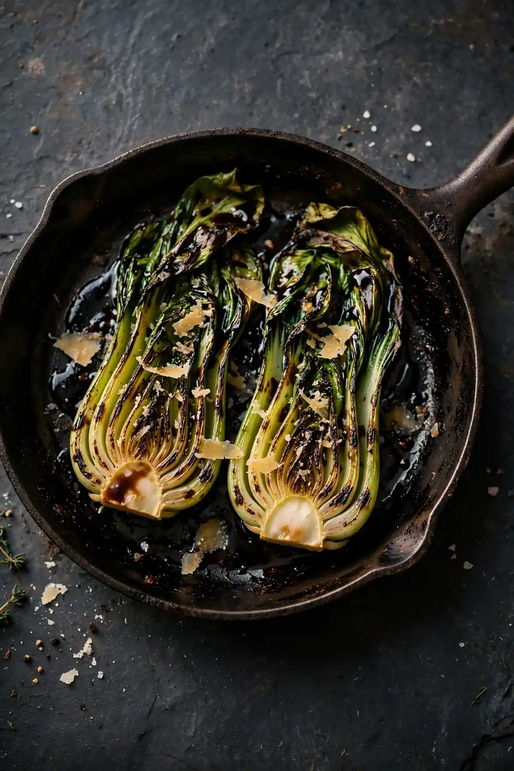Charred bok choy with balsamic glaze