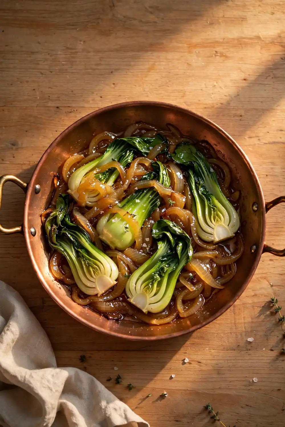 Bok choy with caramelized onions