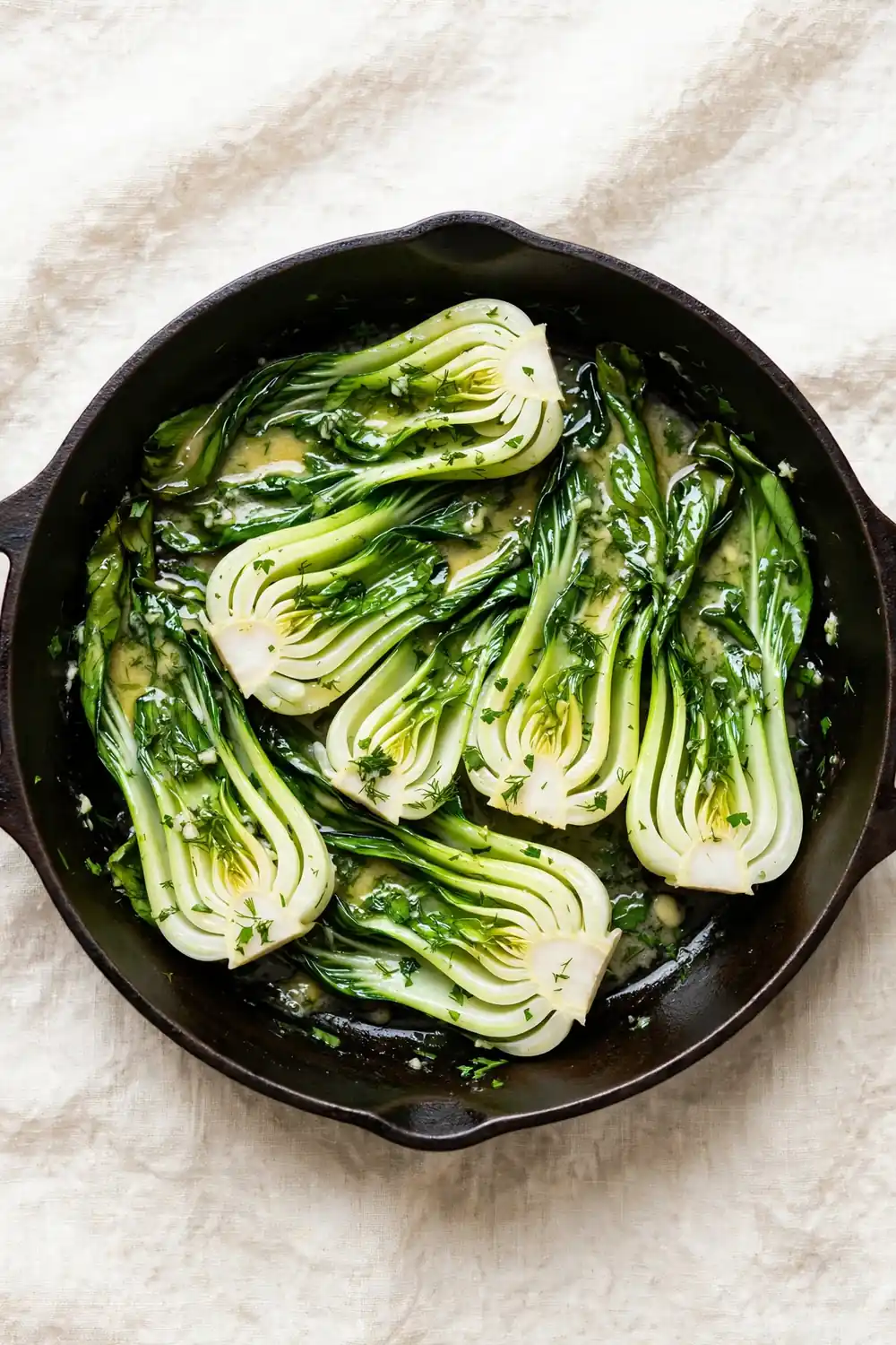 Bok choy tossed with herb butter