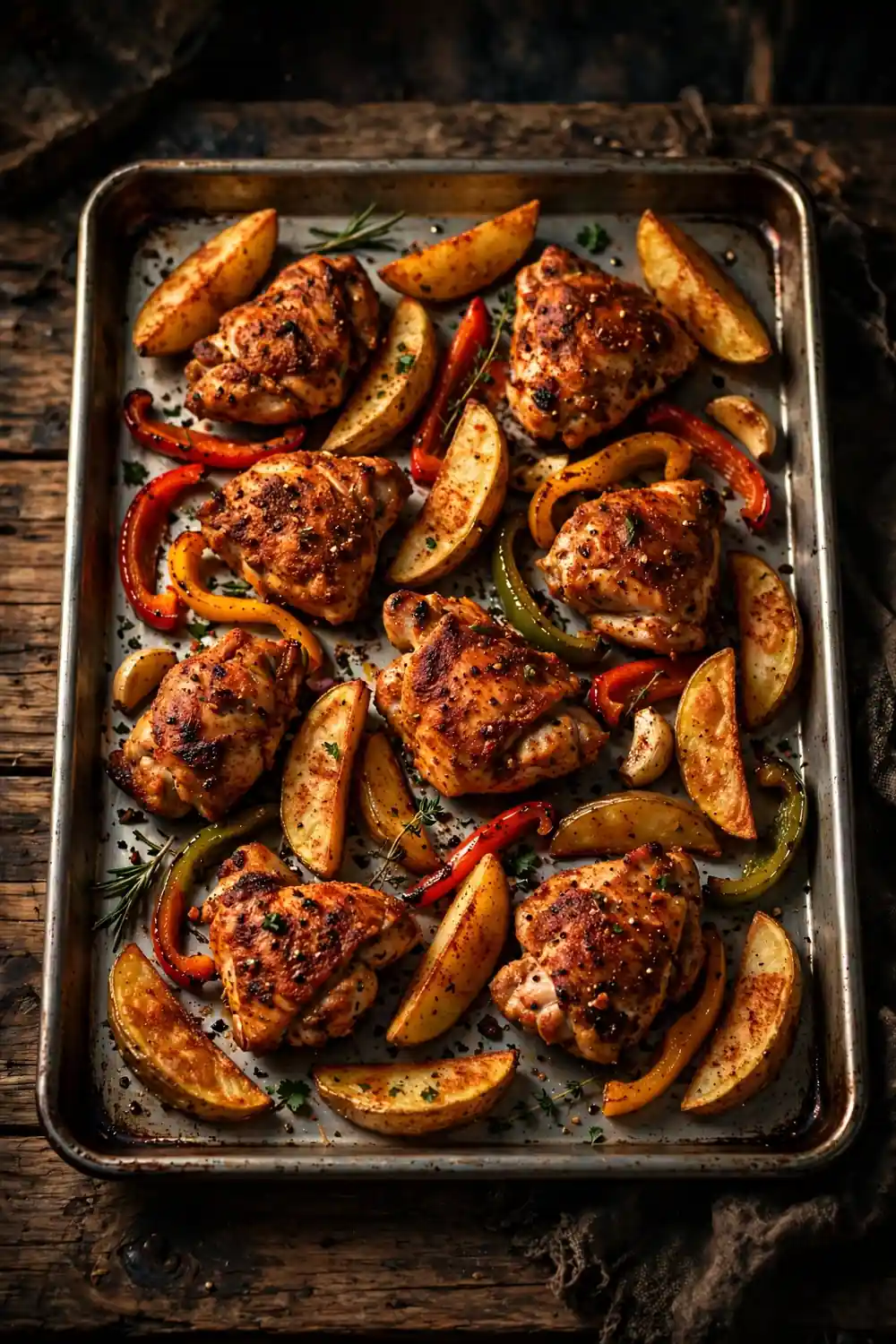 Cajun chicken with crispy potato wedges, a spicy sheet pan dinner