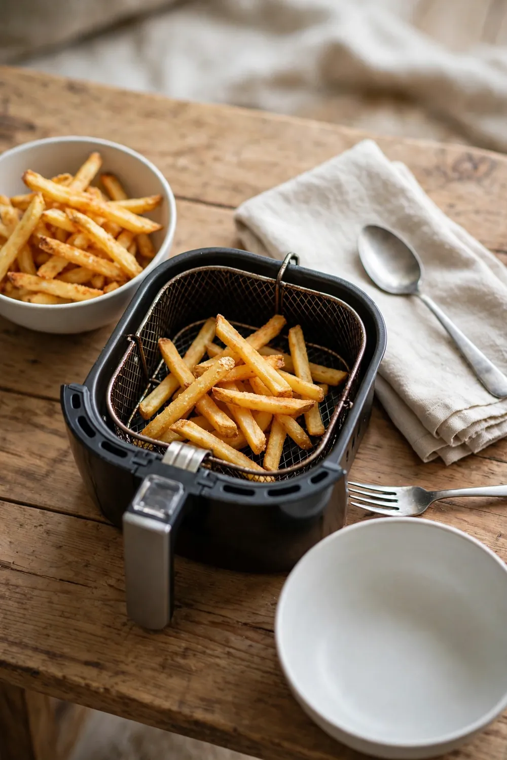 Small batch of fries beside a waiting batch