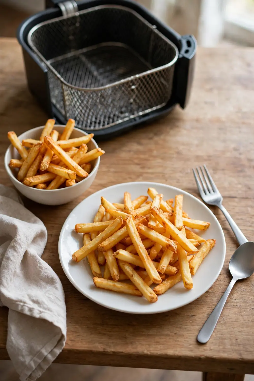 Plate of crisp golden french fries