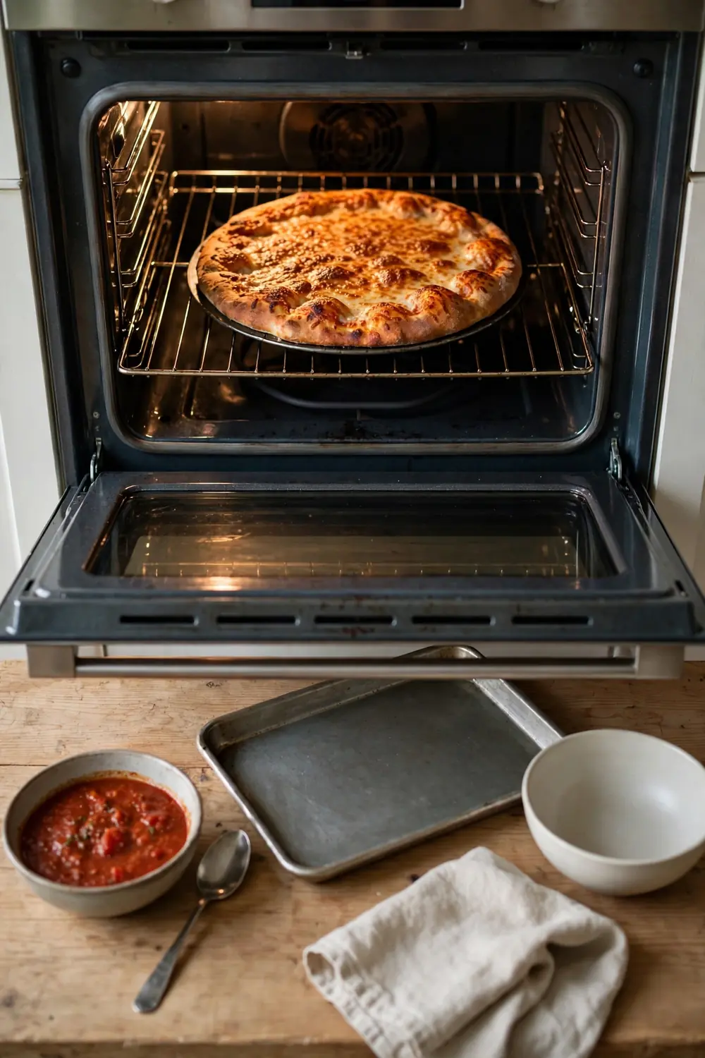 Pizza baking longer with a golden base