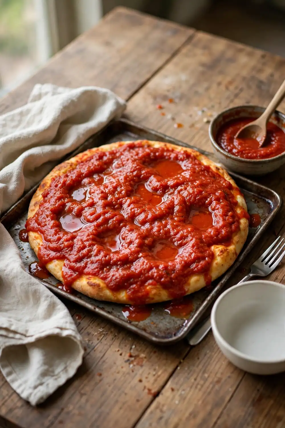 Pizza covered in too much pooling sauce