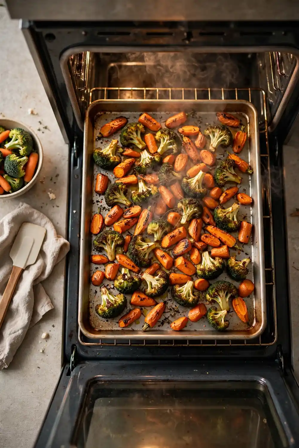 Vegetables roasting in a hot oven