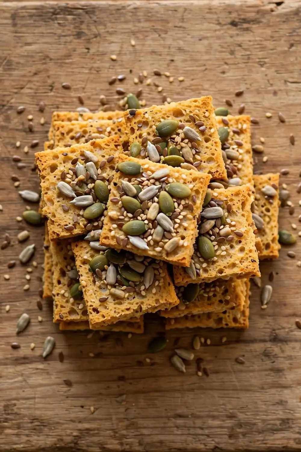 Seeded harvest starter crisps with pumpkin sunflower sesame and flax seeds