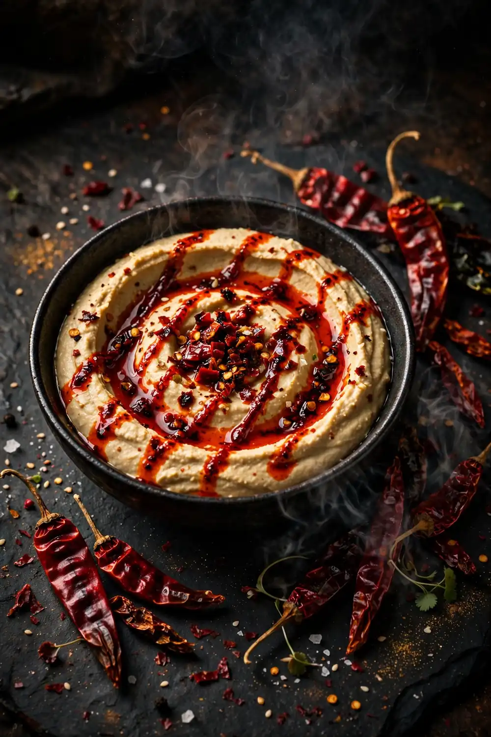 Hummus with charred chili drizzle