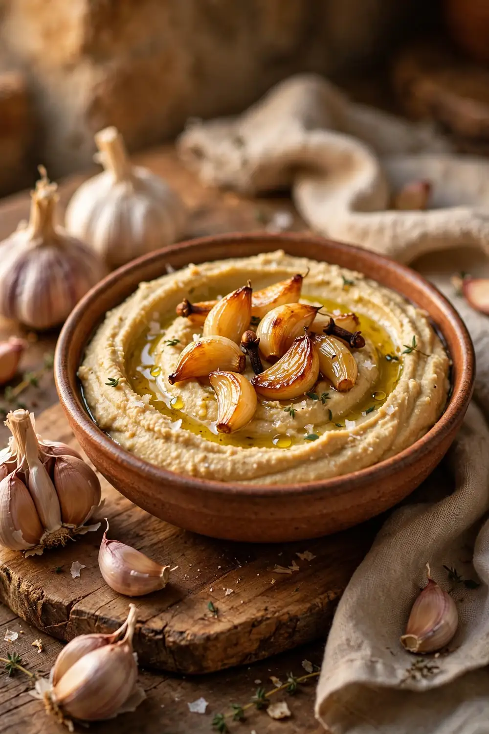 Roasted garlic sesame hummus