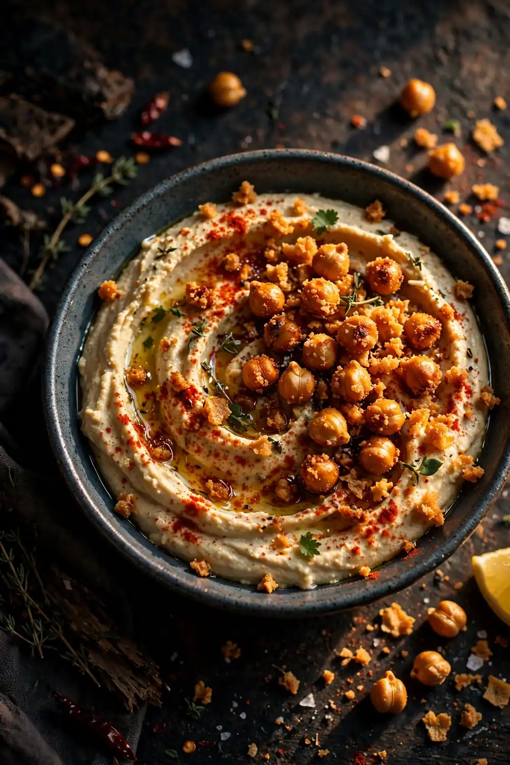Hummus with crispy chickpea crumbs