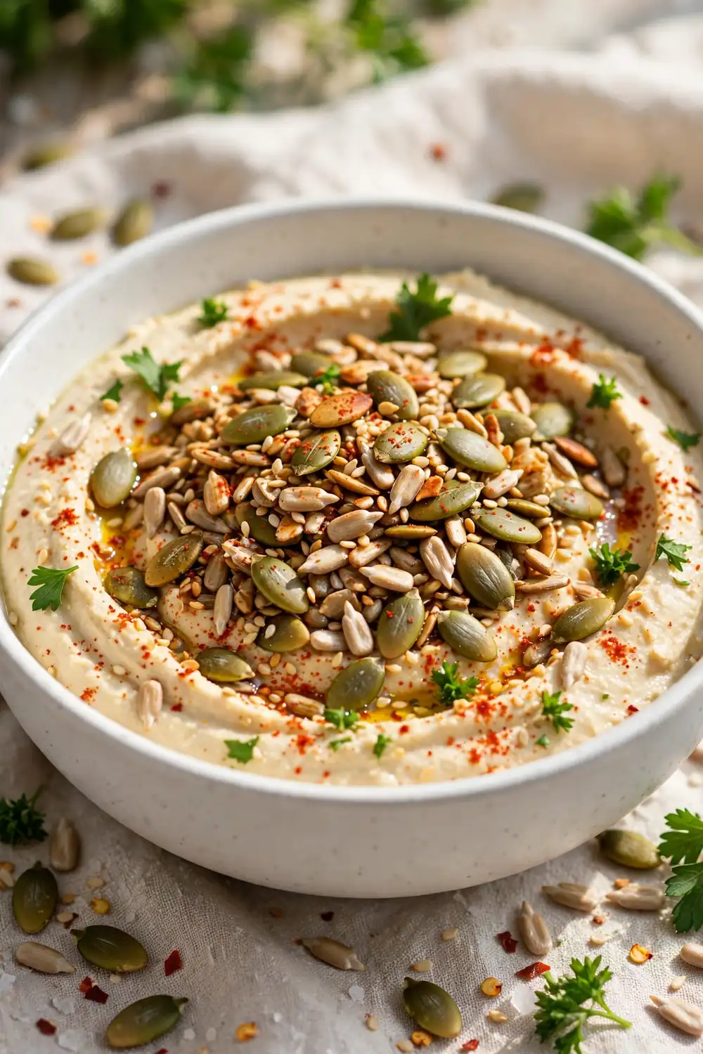 Hummus with toasted seed mix