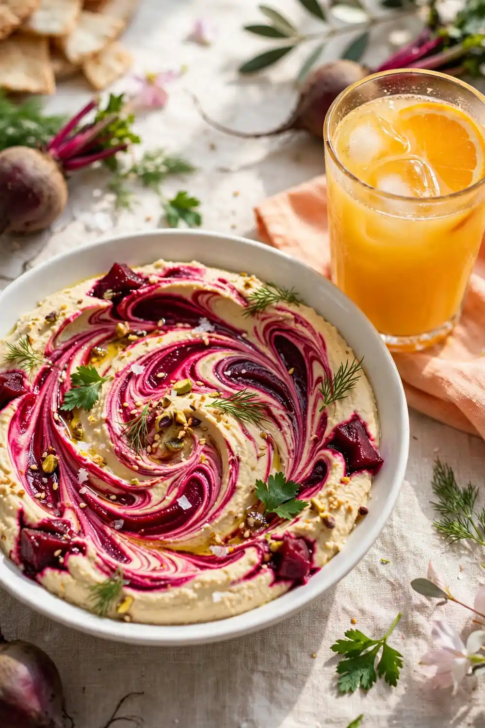 Roasted beet marble hummus