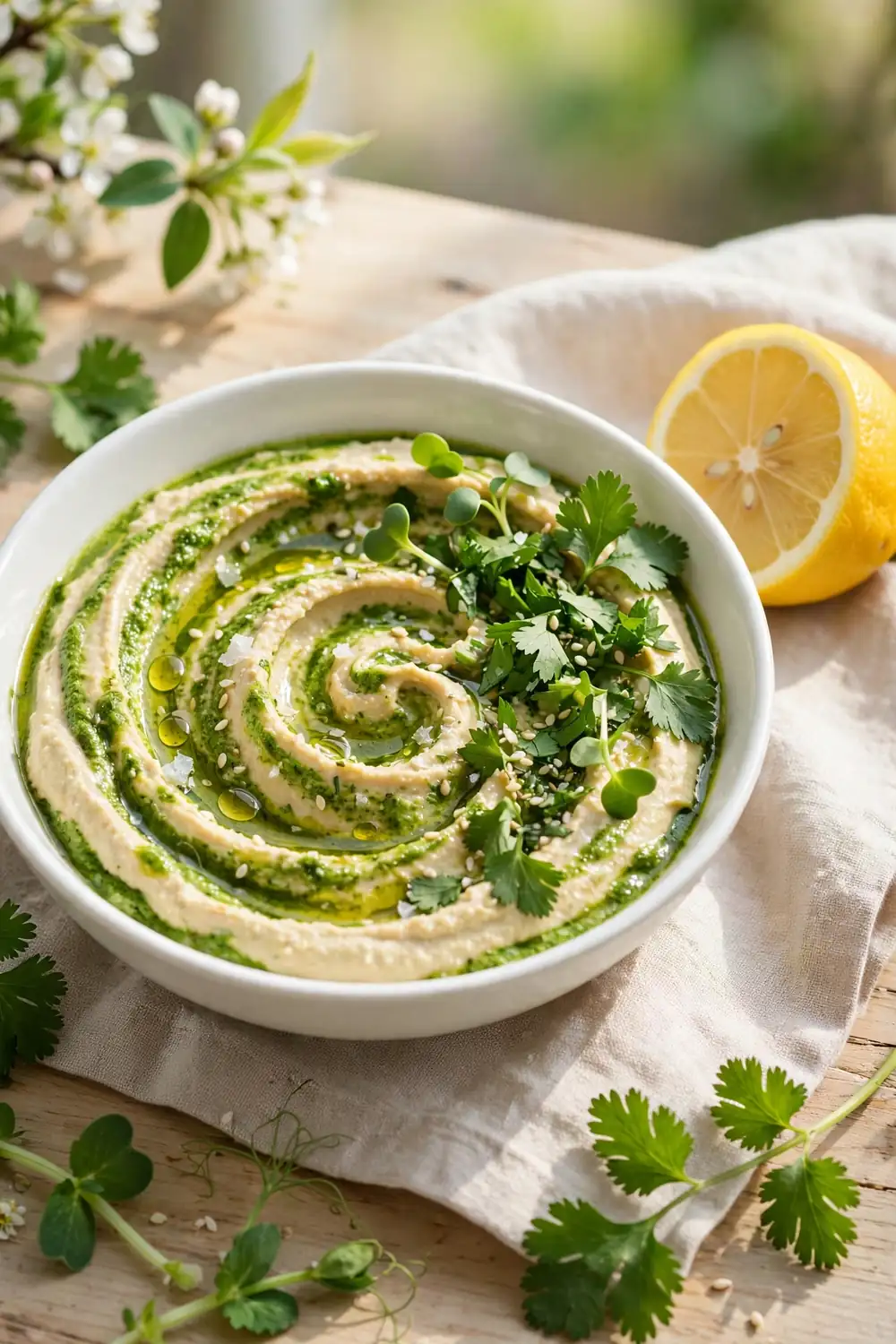 Hummus with green herb swirl