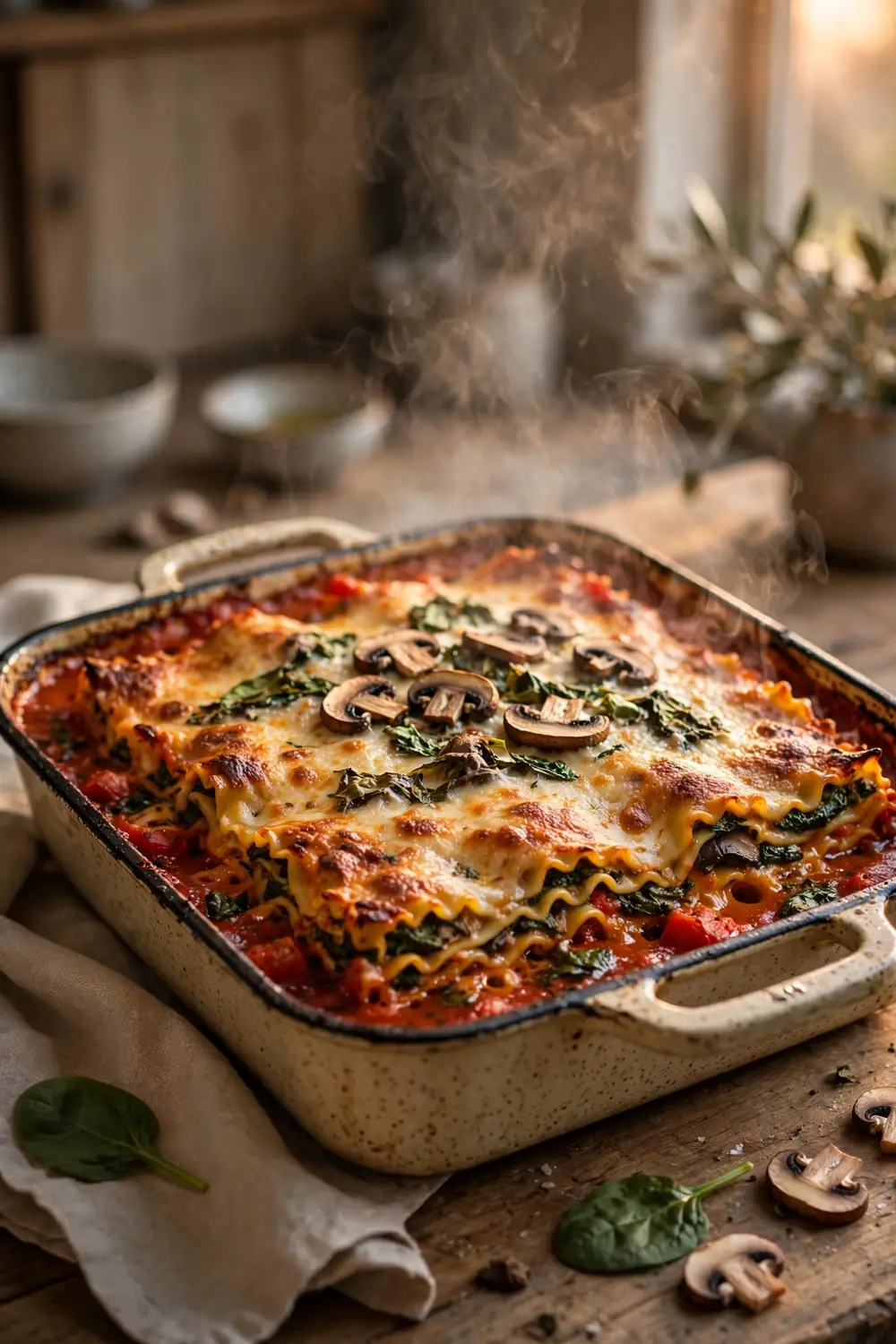 One pan lasagna with golden melted cheese