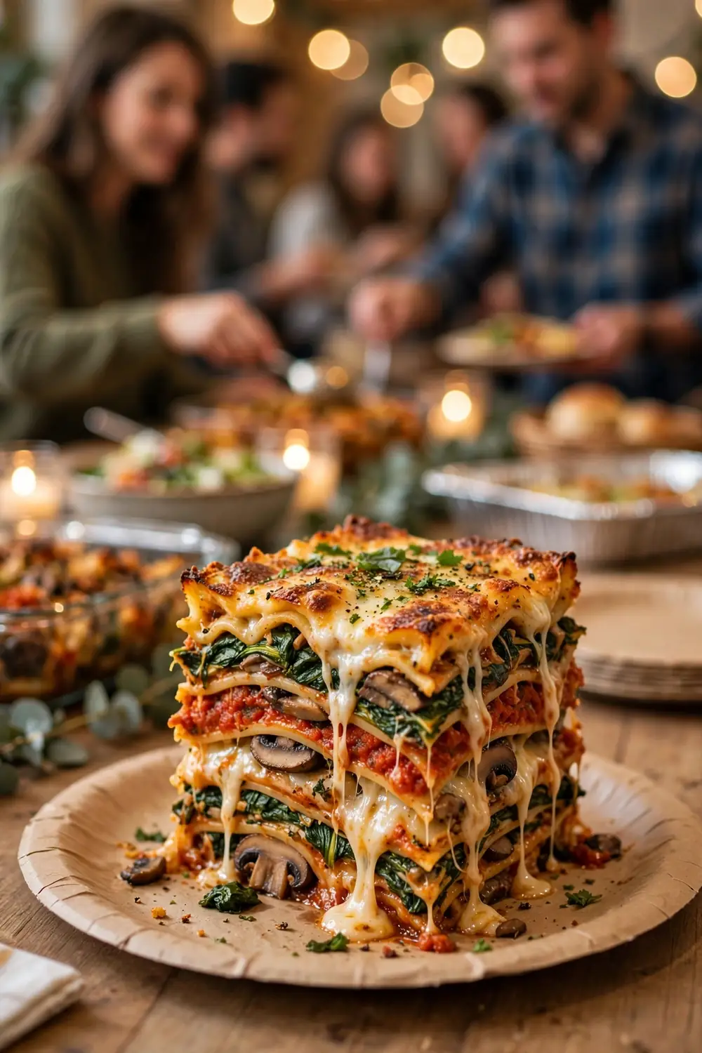 Show stopping lasagna slice at a potluck table