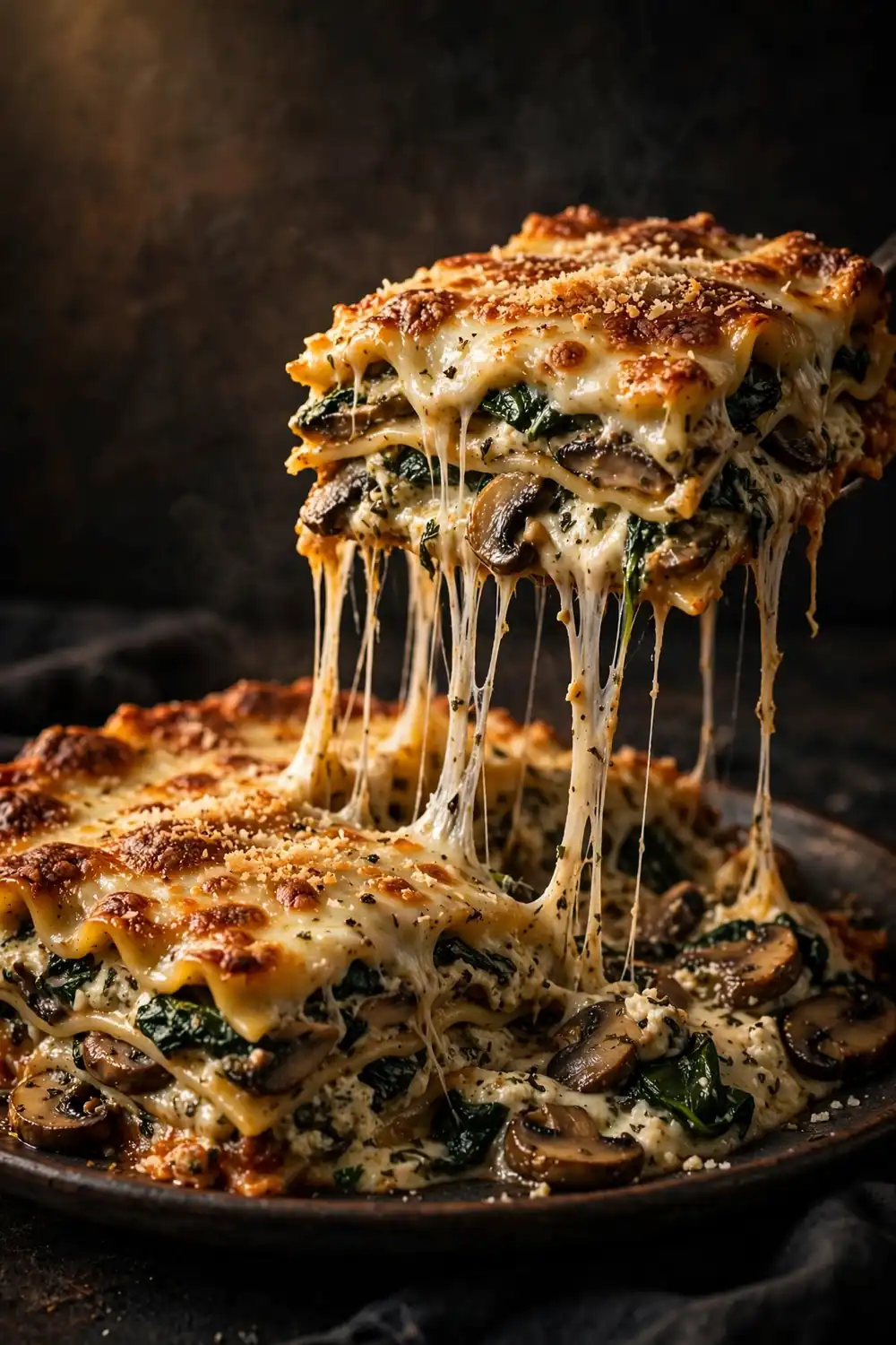 Extra cheesy lasagna with browned mozzarella top