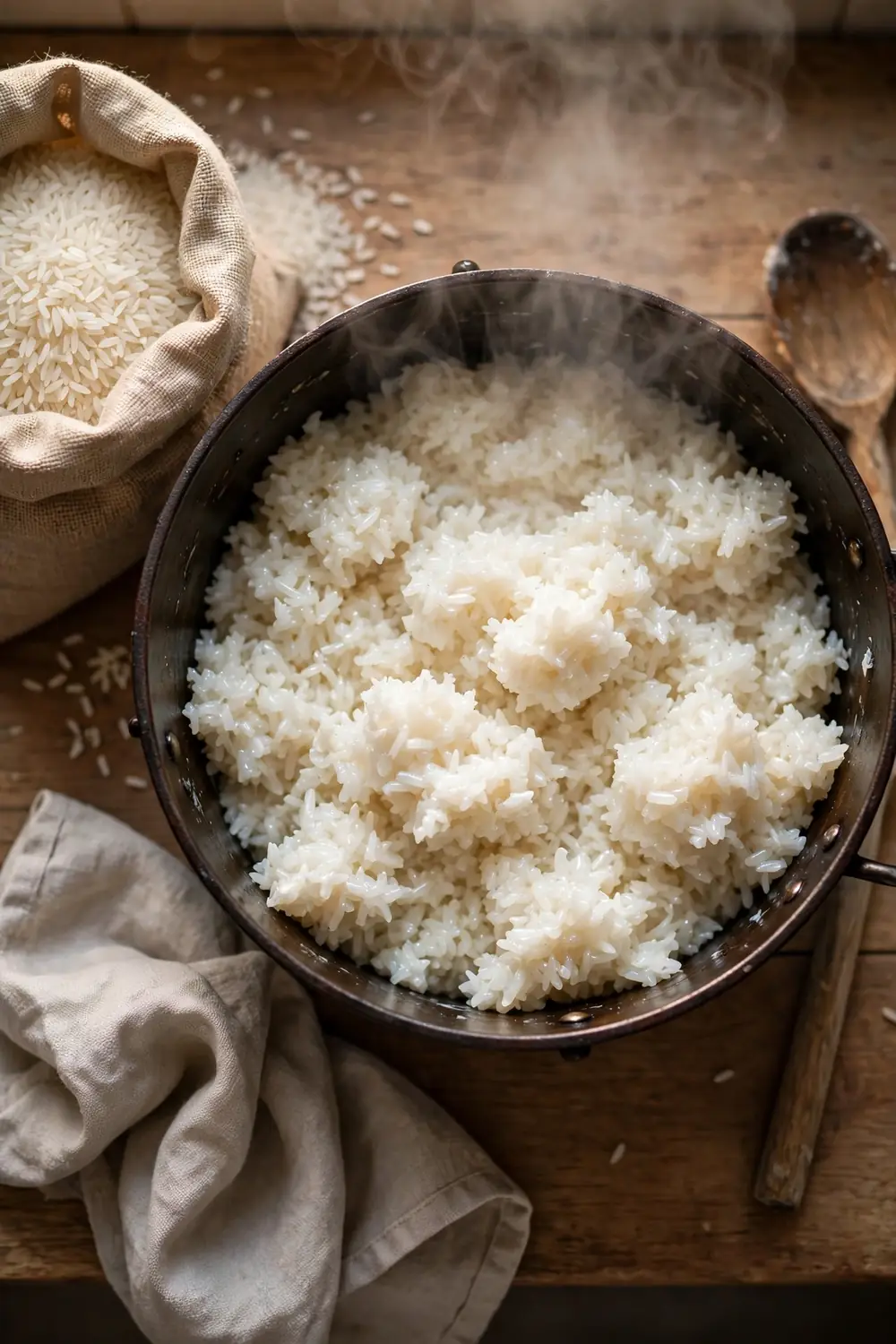 Sticky rice in a pot