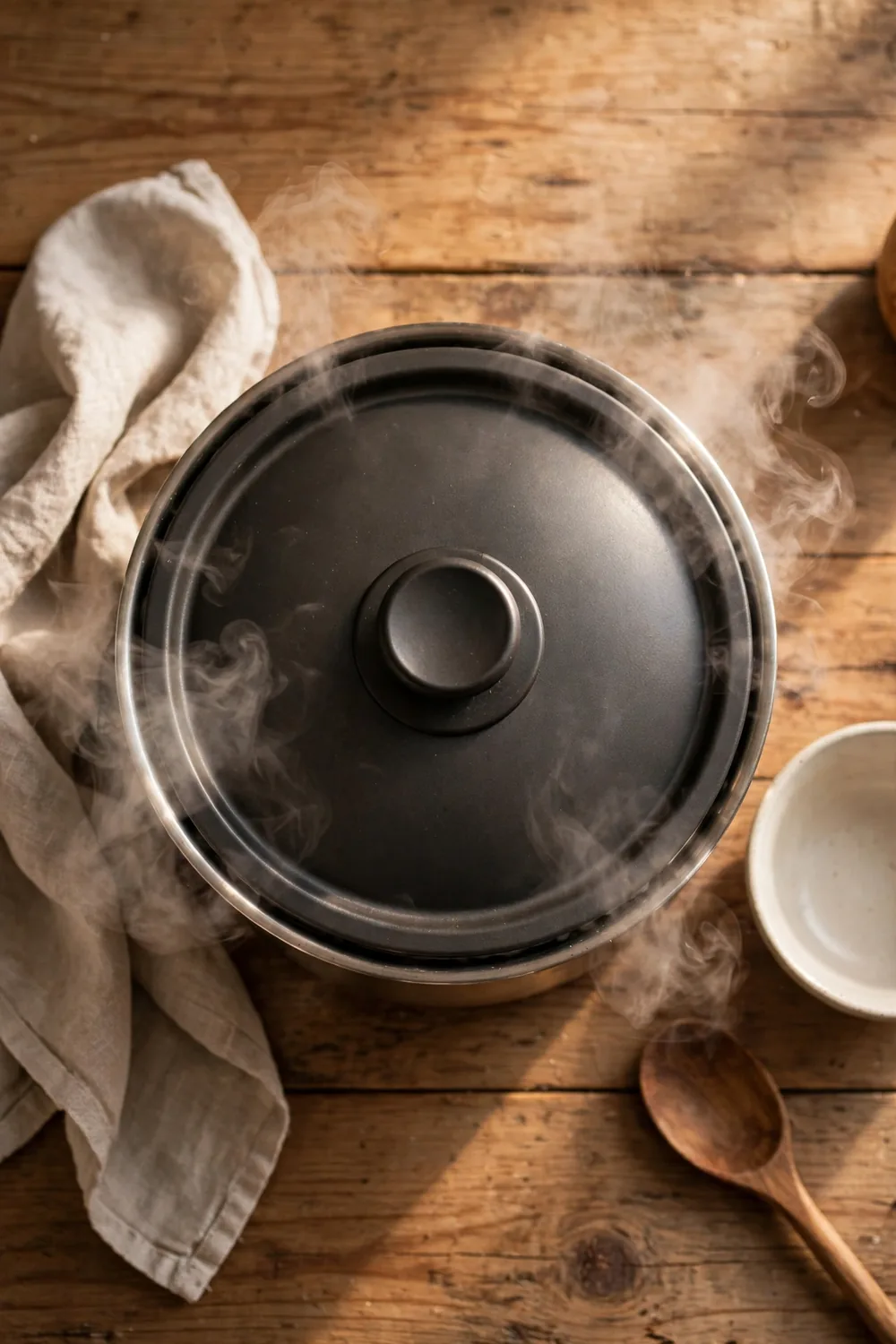 A pot of rice with the lid on
