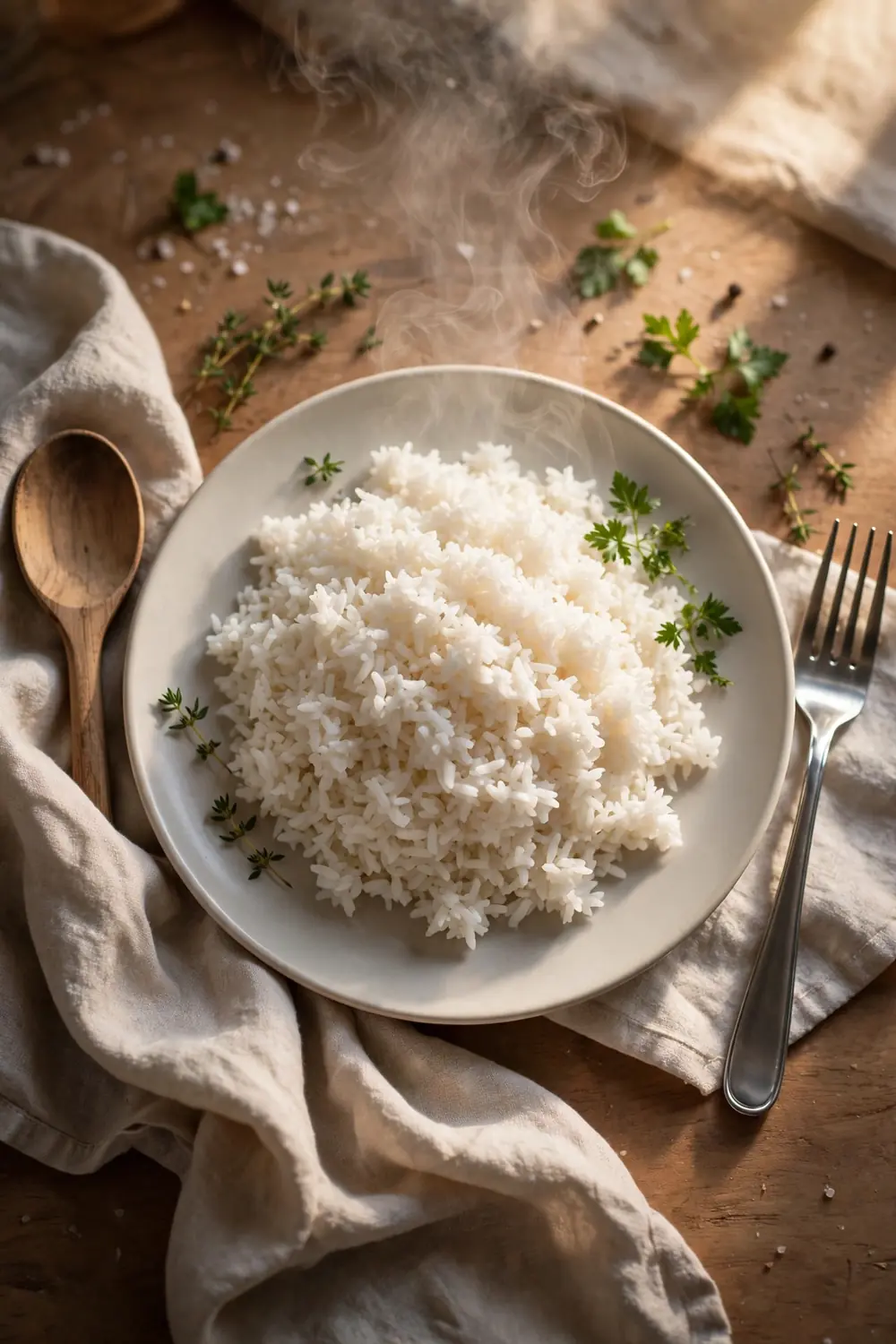 Perfect rice served on a round plate