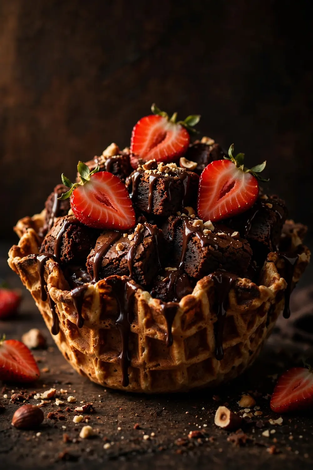 Strawberry brownie waffle bowls