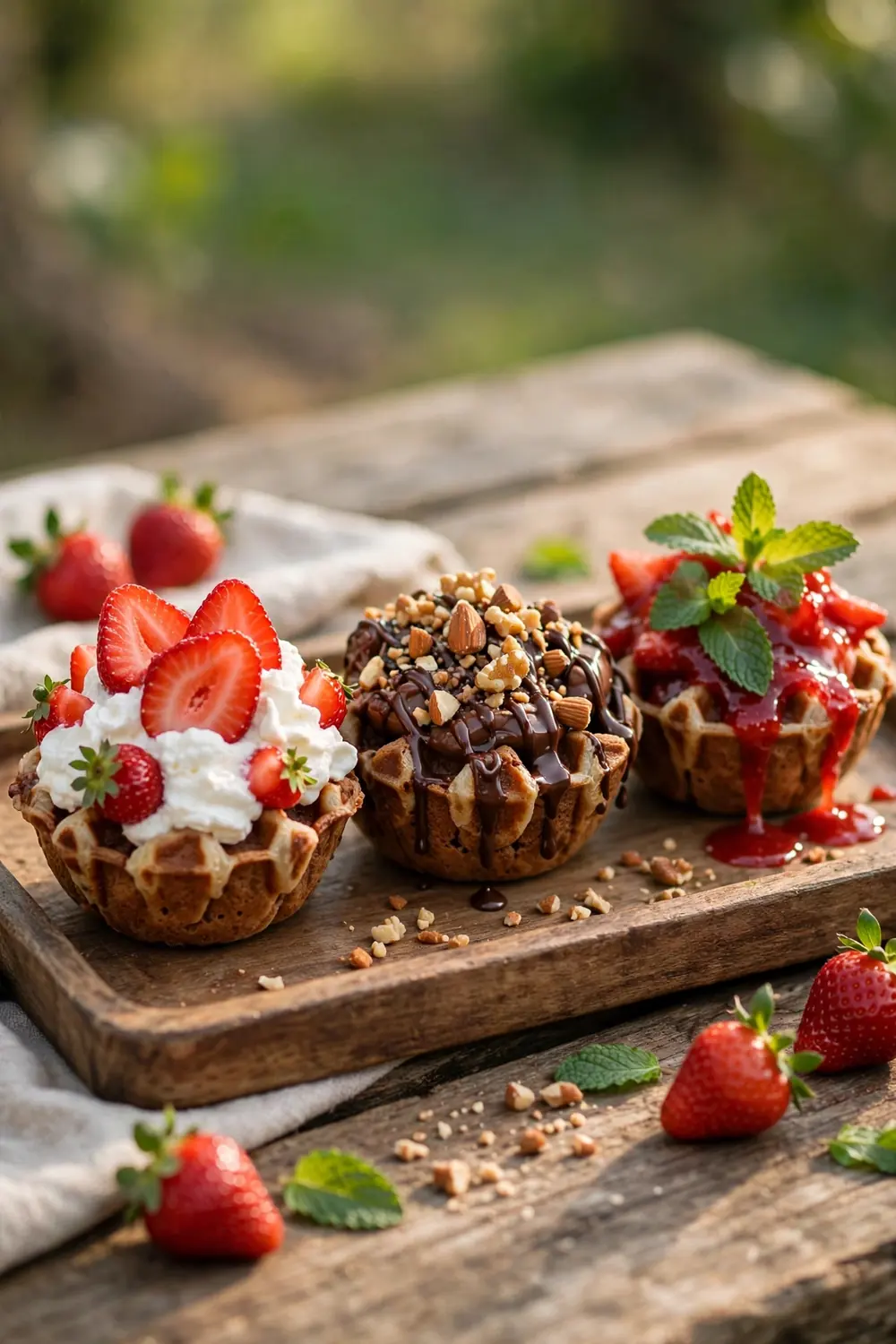 Strawberry brownie waffle bowls