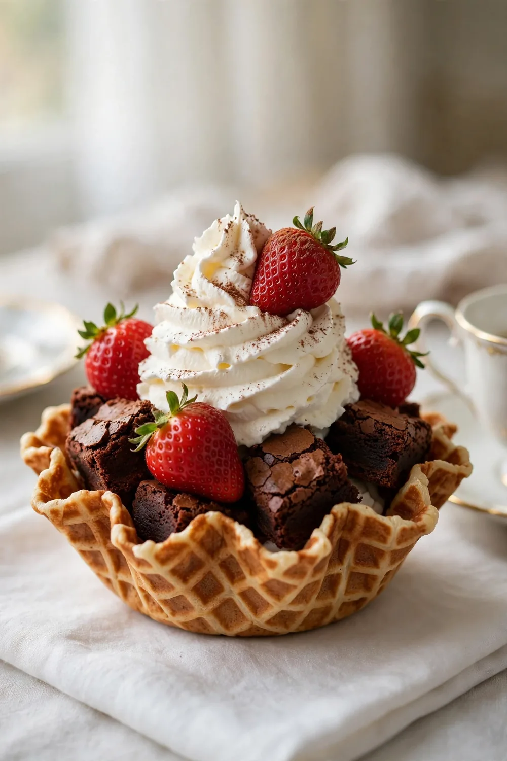 Strawberry brownie waffle bowls