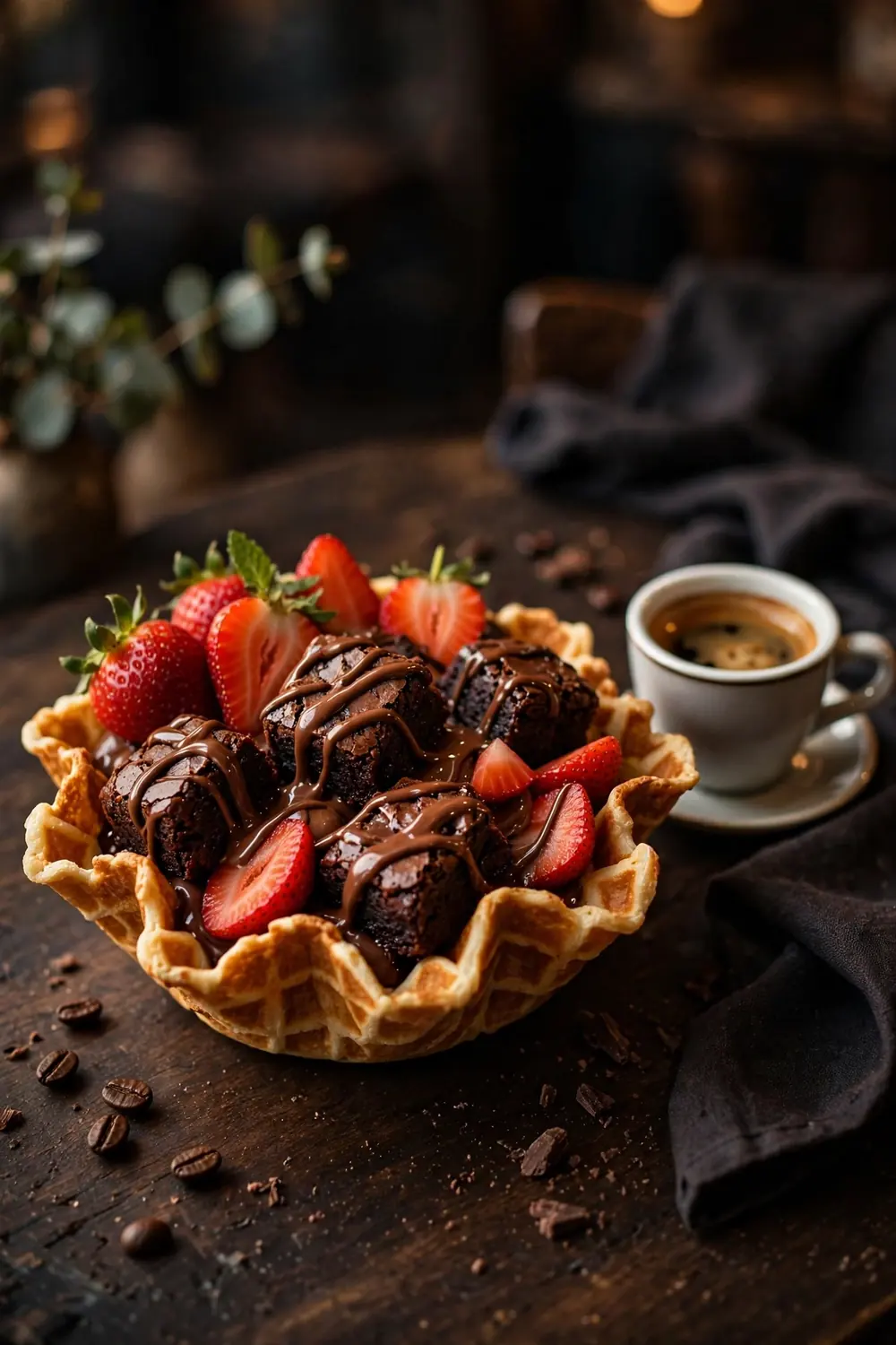 Strawberry brownie waffle bowls