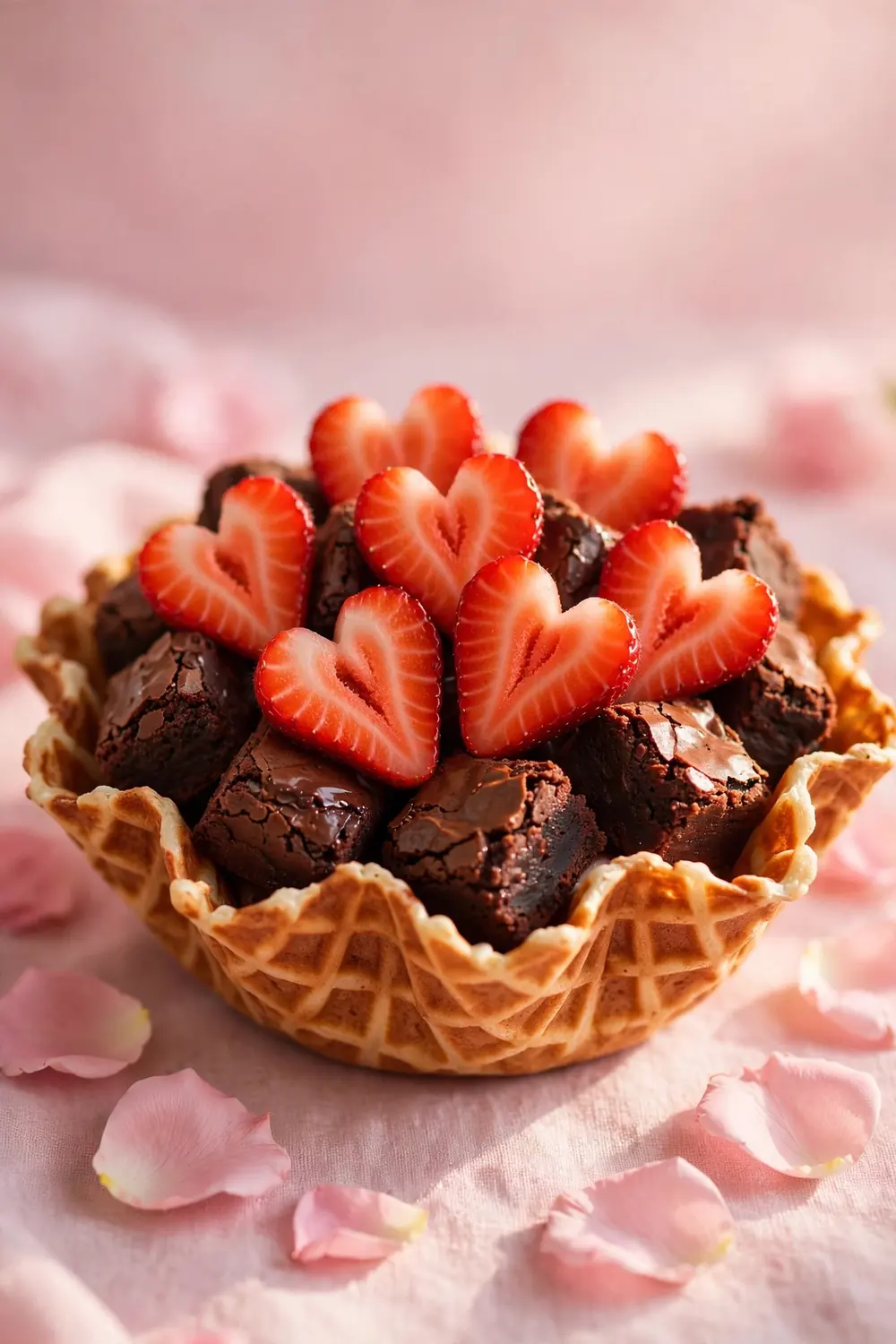 Strawberry brownie waffle bowls