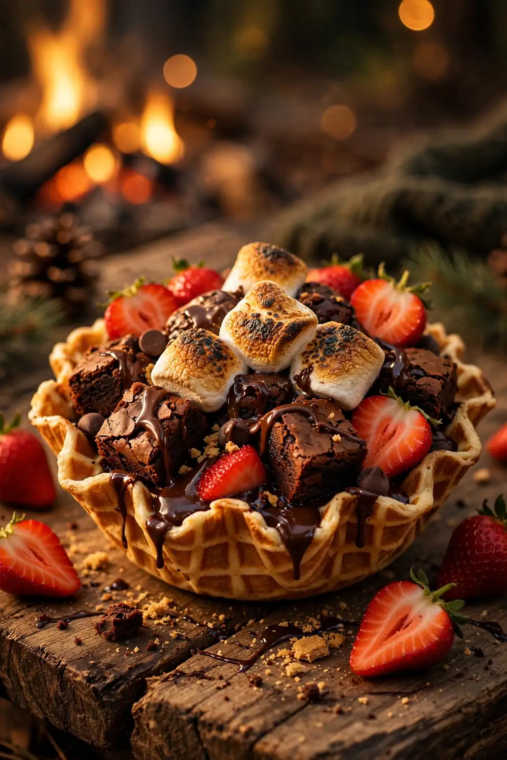 Strawberry brownie waffle bowls