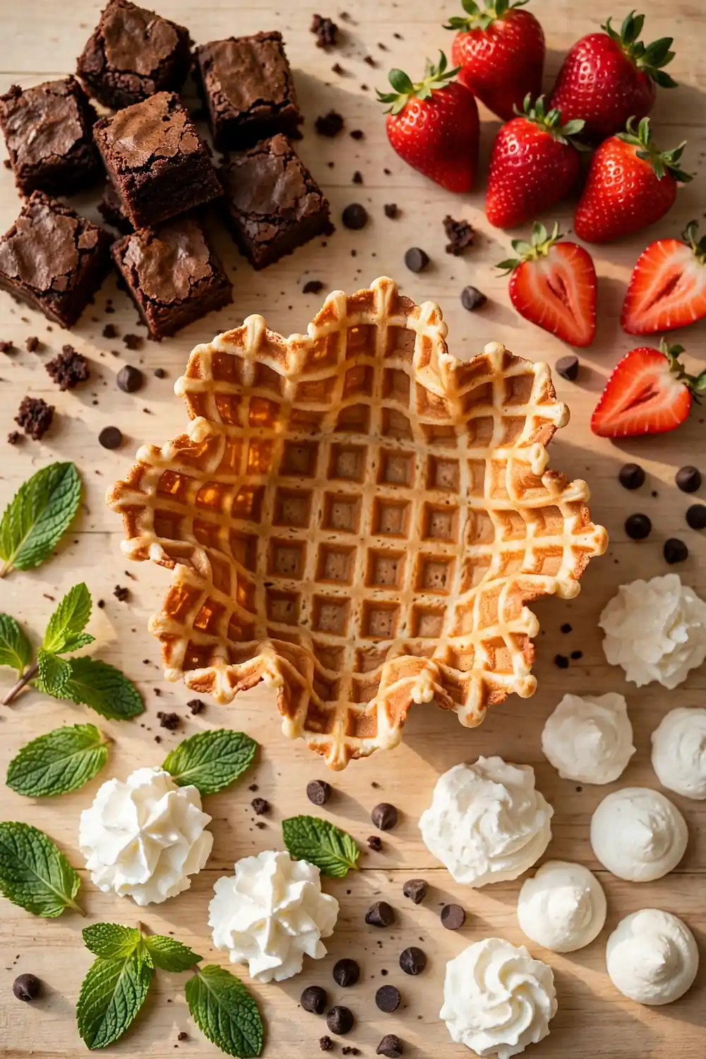 Strawberry brownie waffle bowls