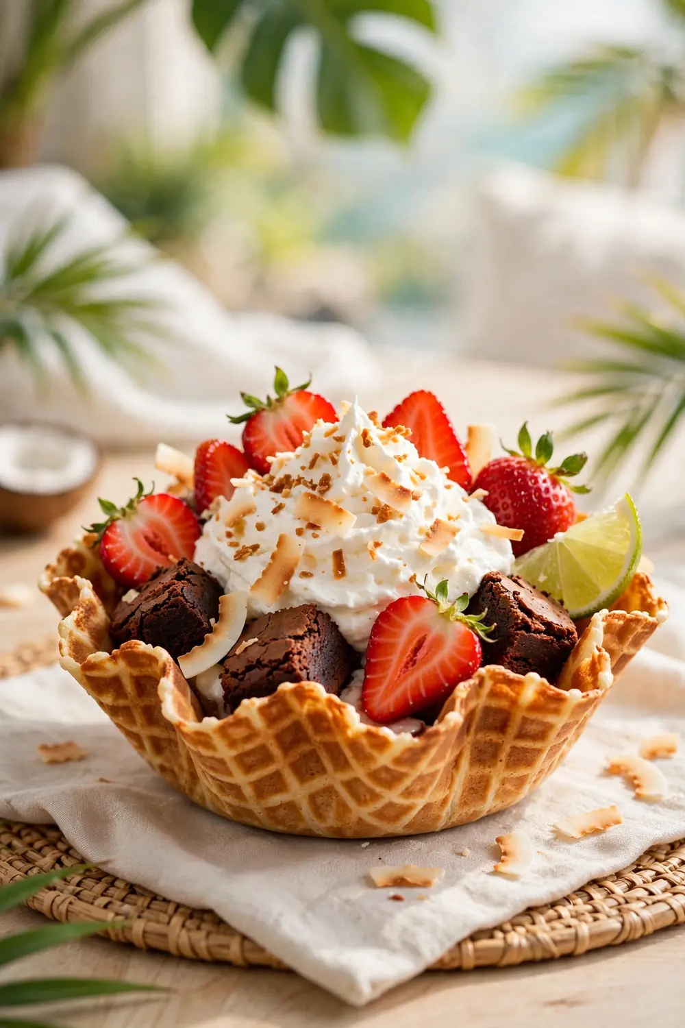 Strawberry brownie waffle bowls