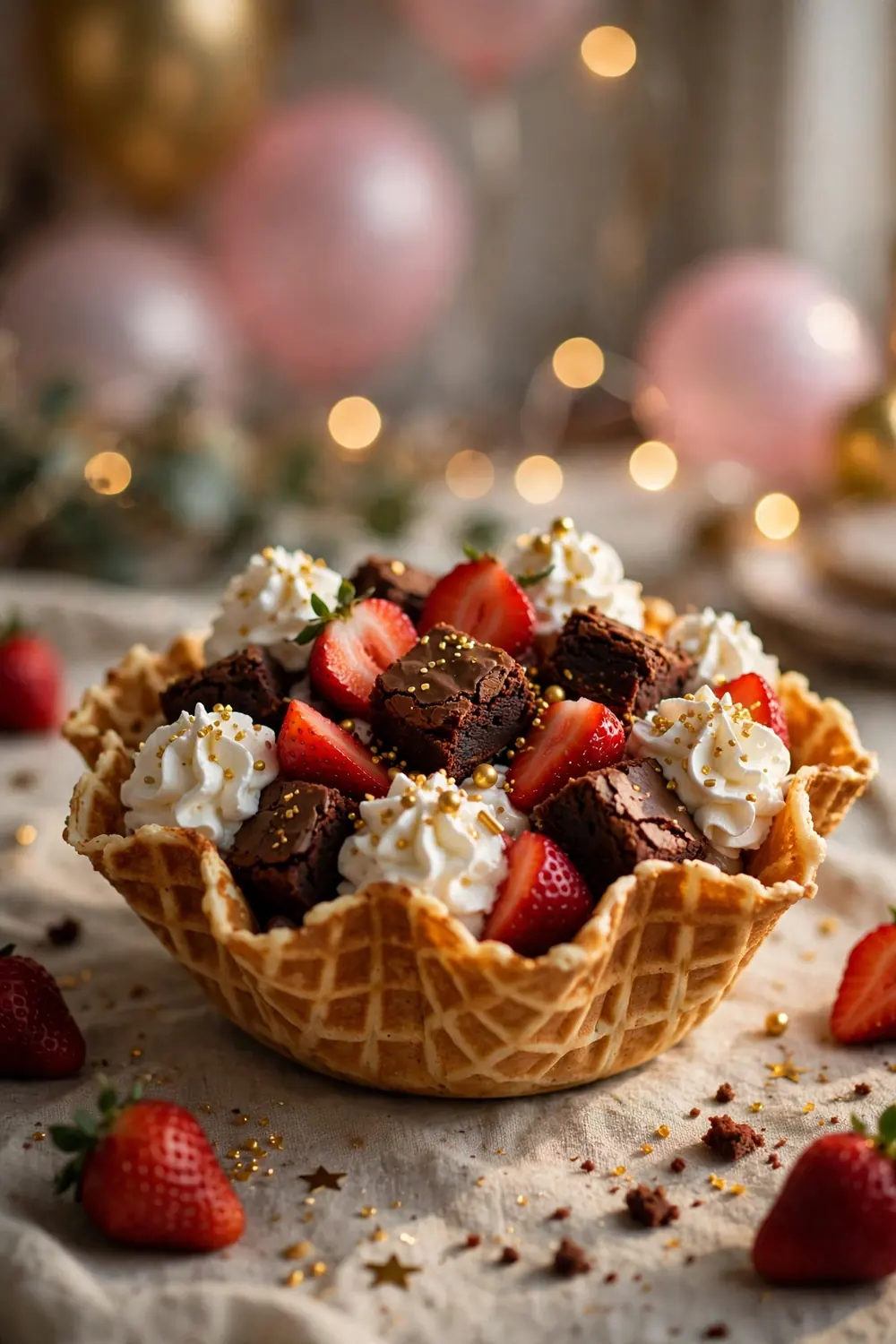 Strawberry brownie waffle bowls