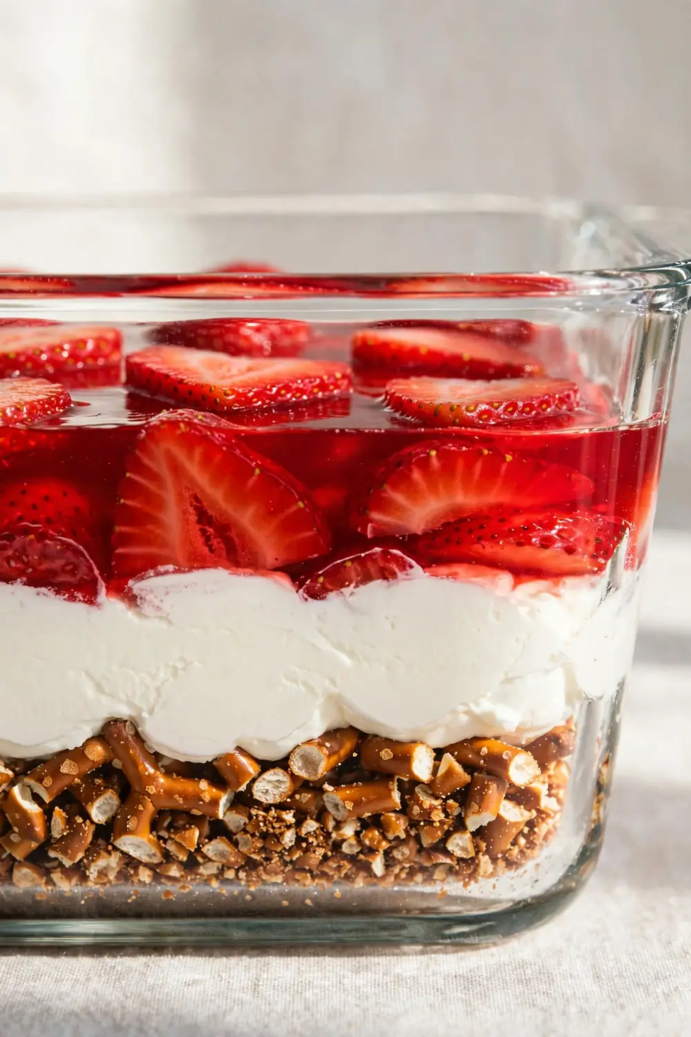 Cream cheese layer in a glass dessert dish