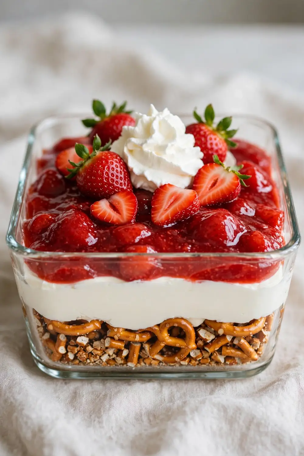 Shortcut dessert with whipped cream and strawberries